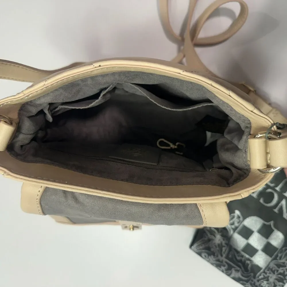 NWT Quilted Leather Crossbody Bag Cafe Beige Gold Hardware - One Size - Picture 4 of 8